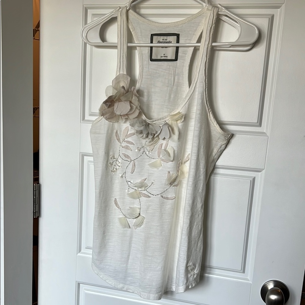 Abercrombie & Fitch Cream Embellished Tank Top